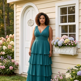 Teal Green Tiered Gown, Size 16