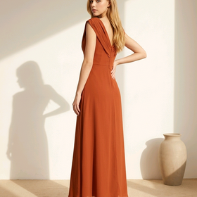 Terracotta Gown with Pleated and Embellished Bodice, Size 10