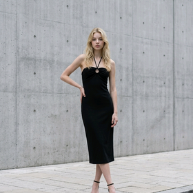 Black Keyhole Halter Dress, Size M