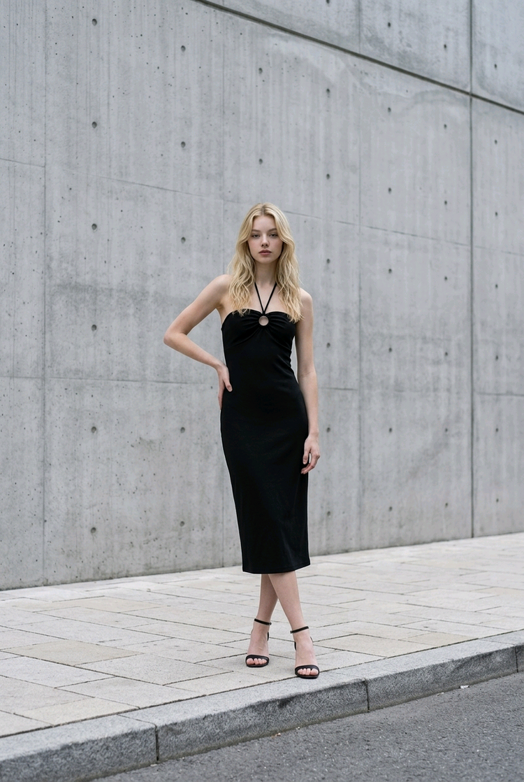 Black Keyhole Halter Dress, Size M