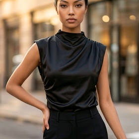 Black Silky Crop Top, Size XS
