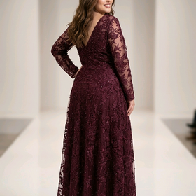 Mac Duggal Burgundy Embellished Illusion Long Sleeve Gown, Size 18