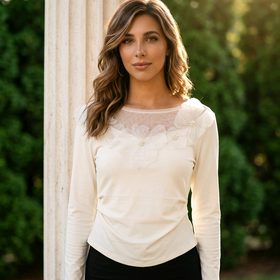 Ivory Top with Pearl Flower Embellishments, Size L