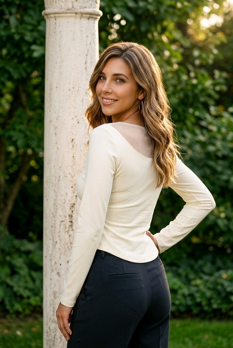 Ivory Top with Pearl Flower Embellishments, Size L