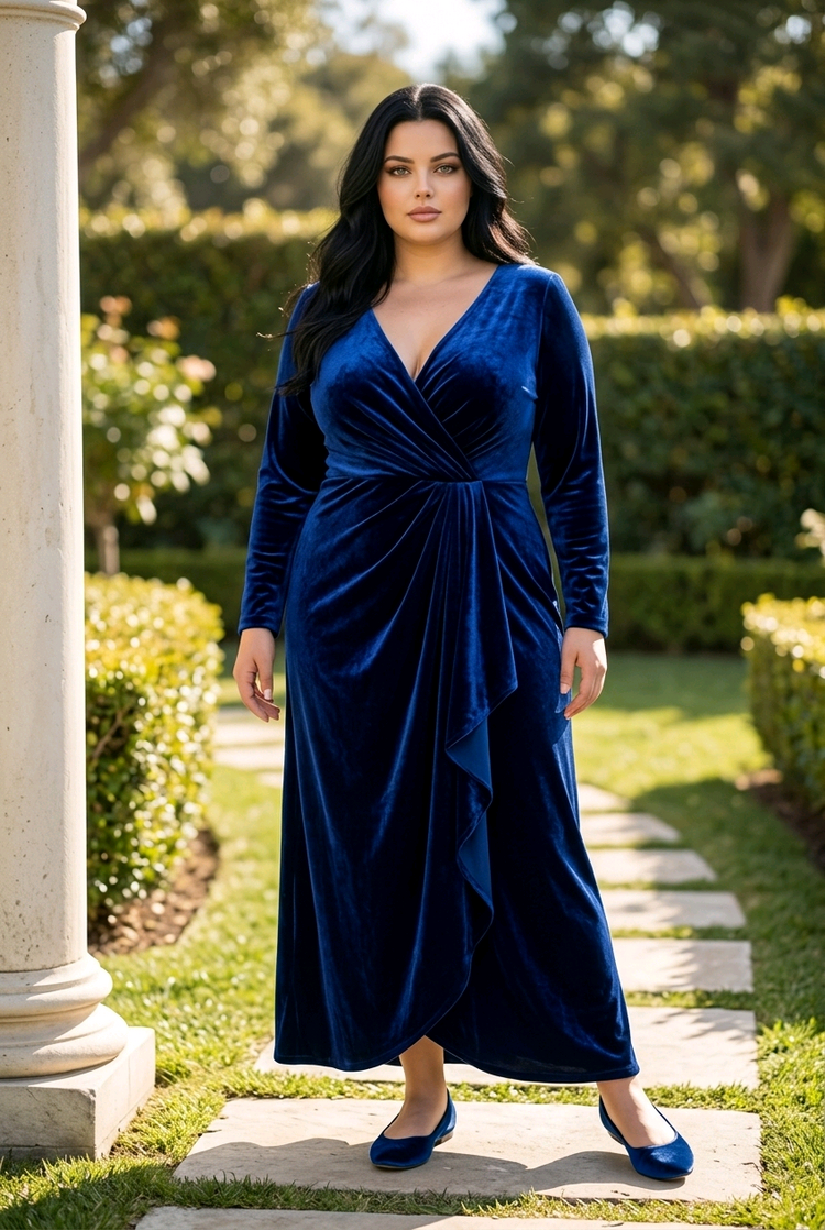 Royal Blue Velvet Gown with Lace Up Back, Size 28