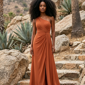 Terracotta One Shoulder Gown with Lace Up Back, Size 6