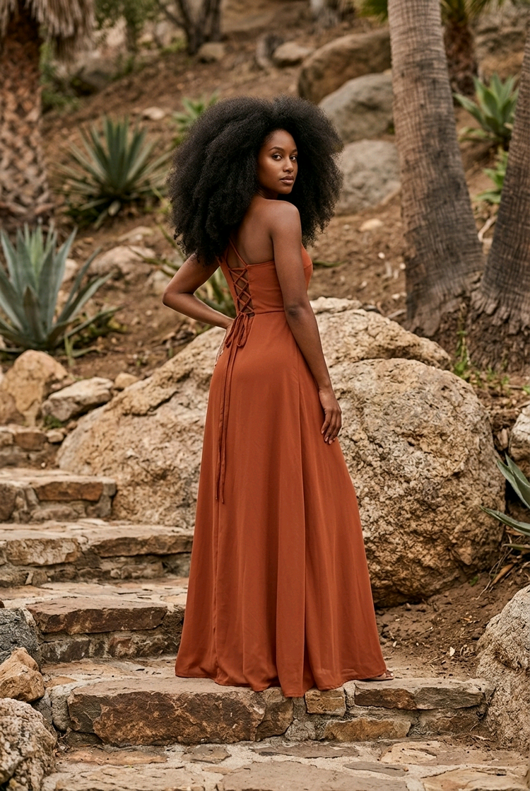 Terracotta One Shoulder Gown with Lace Up Back, Size 6