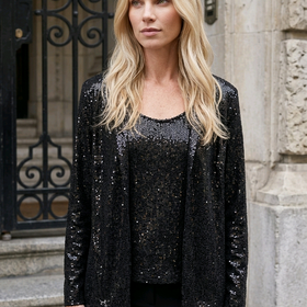 Marina Black Sequin Stretch Jersey Jacket and Tank