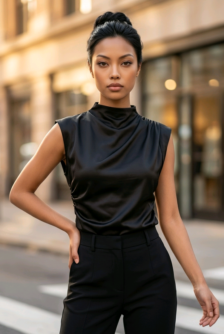Black Silky Crop Top, Size XL