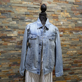 Blue Distressed Denim Oversized Jacket, Size S