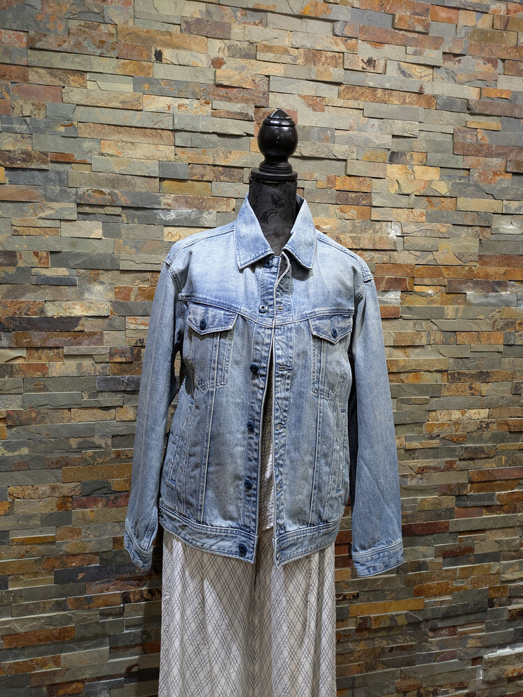 Blue Distressed Denim Oversized Jacket, Size S
