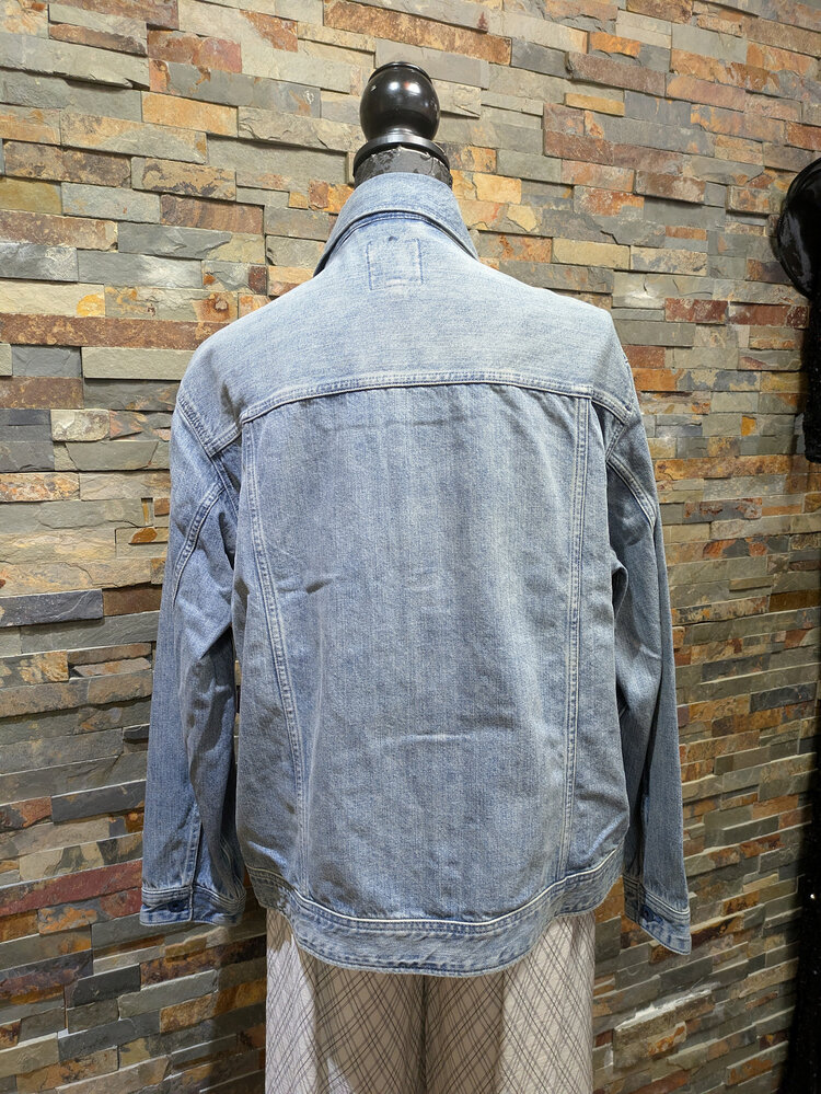 Blue Distressed Denim Oversized Jacket, Size S