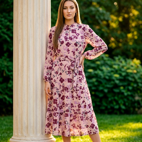 Maggy London Pink Floral Chiffon Dress with Short Sleeves & Tie Waist, Size 10
