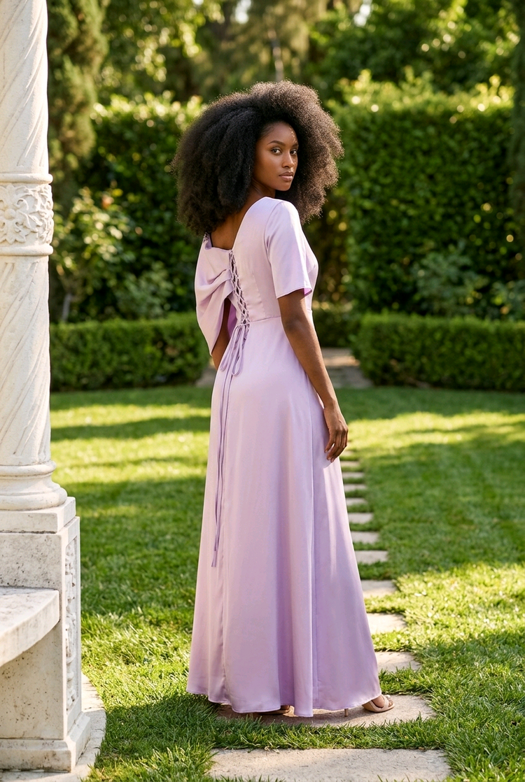 Lavender Satin Off-One-Shoulder Gown, Size 16