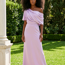 Lavender Satin Off-One-Shoulder Gown, Size 16
