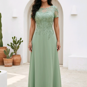 Celery Green Gown with Sequined Embroidery Bodice, Size 6