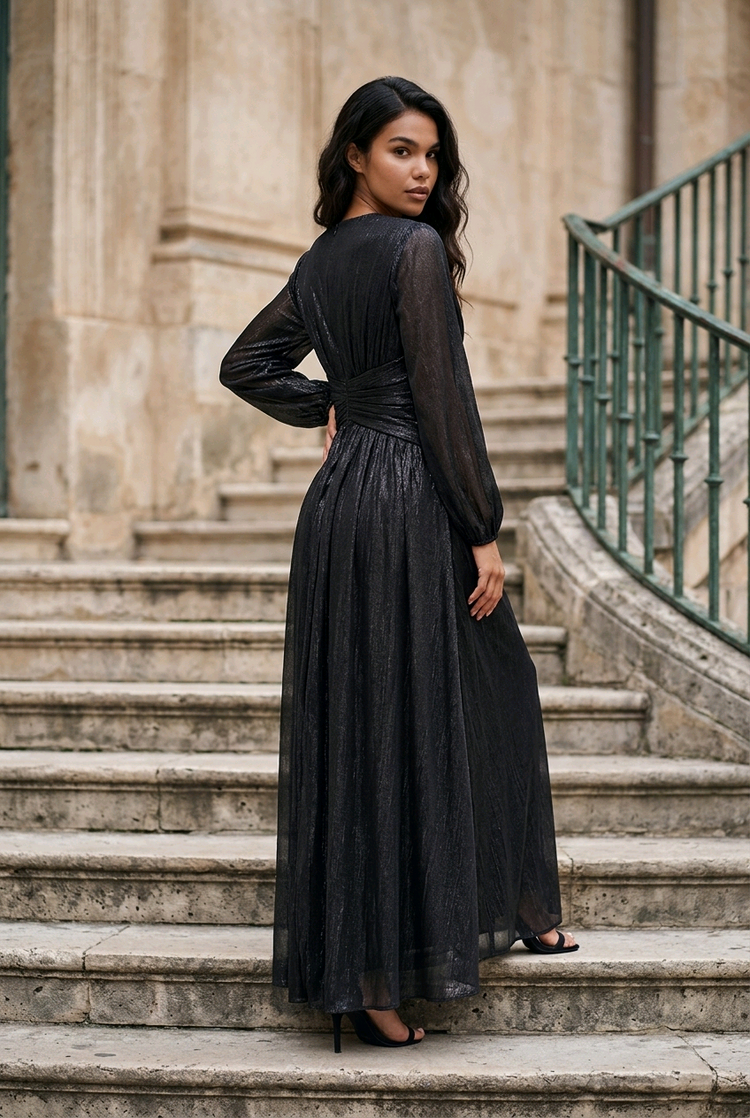 Black Shimmer Flowy Gown, Size S