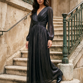 Black Shimmer Flowy Gown, Size S