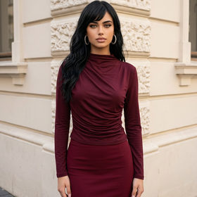 Burgundy Top with Ruched Shoulders, Size L