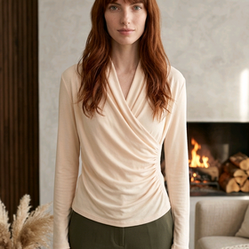 Beige Wrap Style Top, Size M