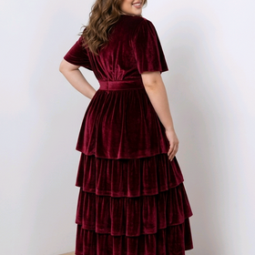 Red Velvet Multi-Tiered Gown, Size 22