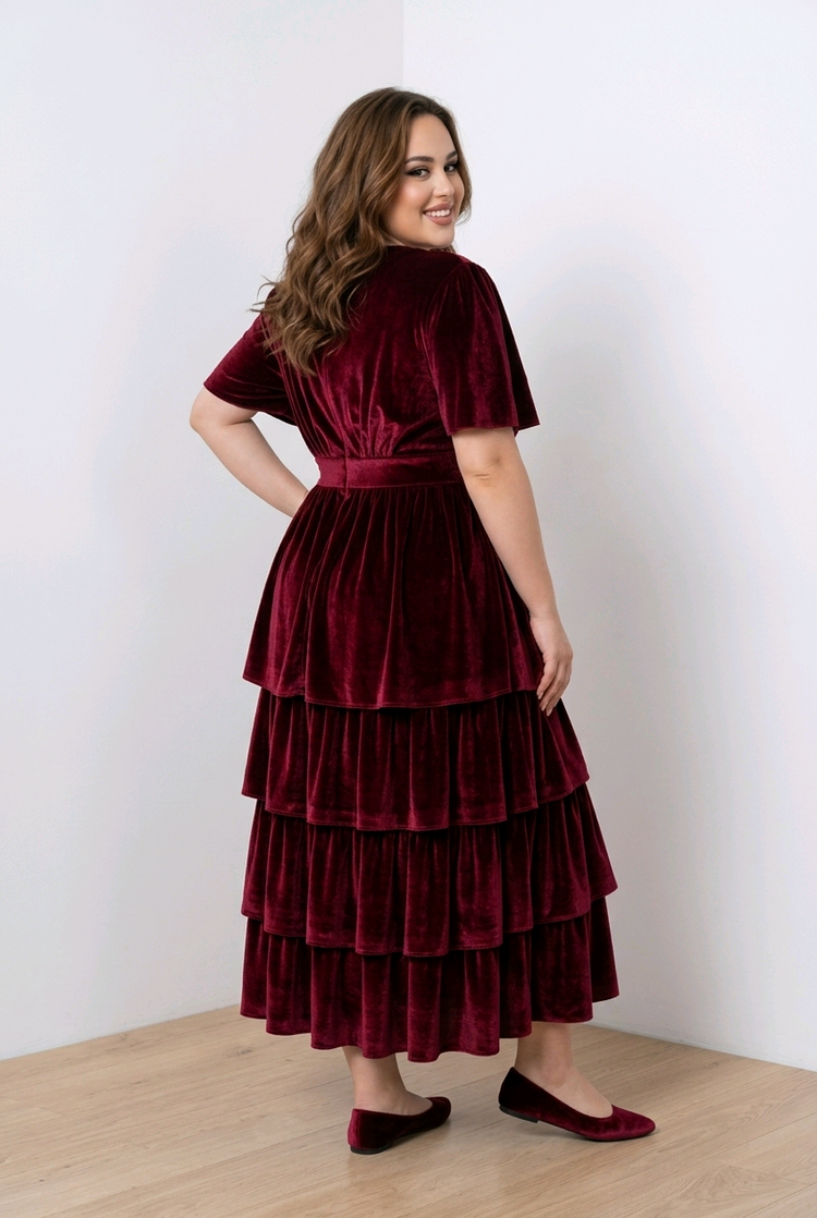 Red Velvet Multi-Tiered Gown, Size 22