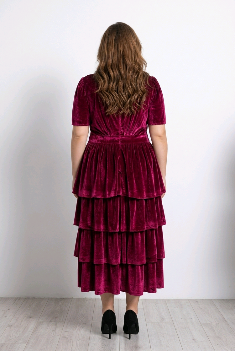 Red Velvet Multi-Tiered Gown, Size 22