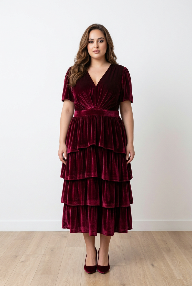 Red Velvet Multi-Tiered Gown, Size 22