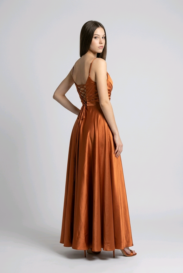 Copper Satin Gown with Corset Back, Size 10