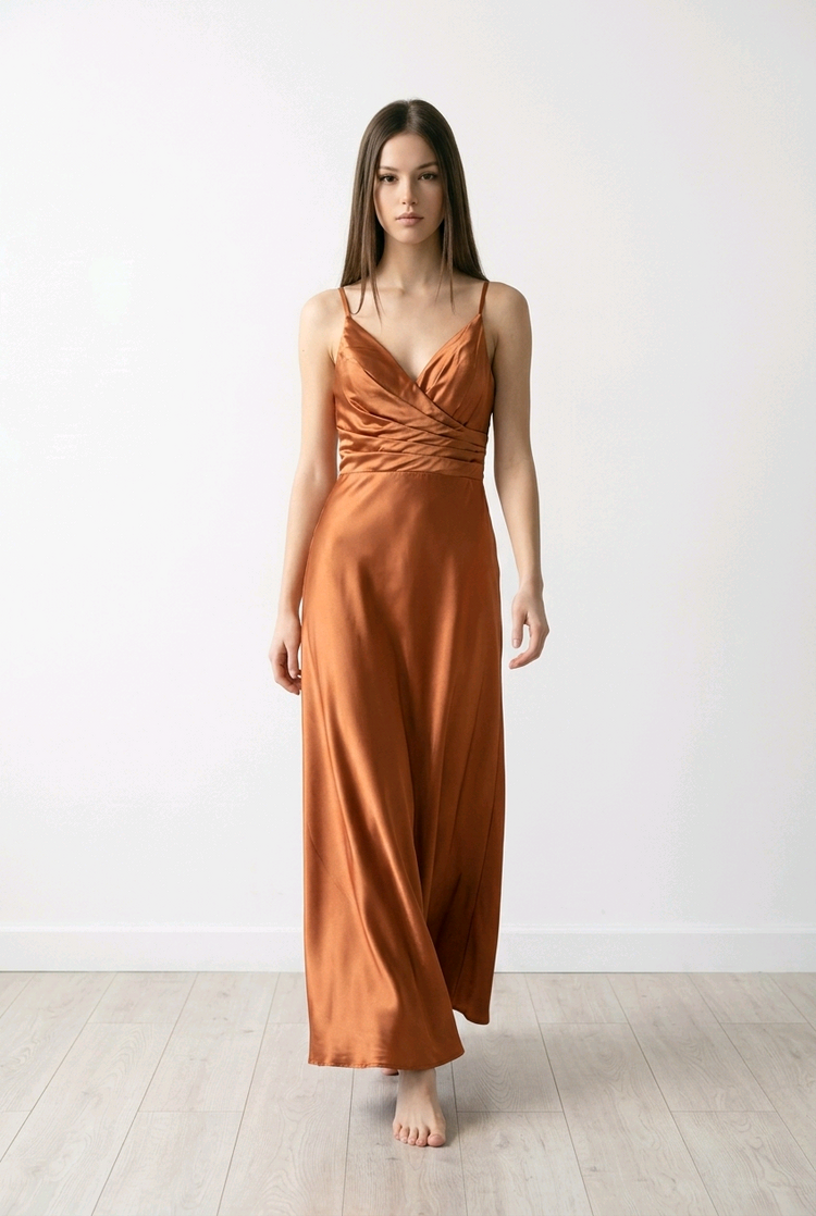 Copper Satin Gown with Corset Back, Size 10