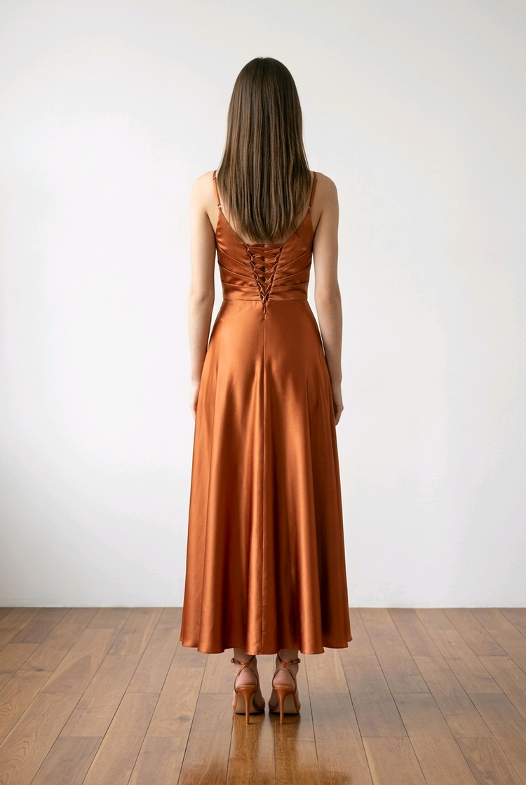 Copper Satin Gown with Corset Back, Size 10