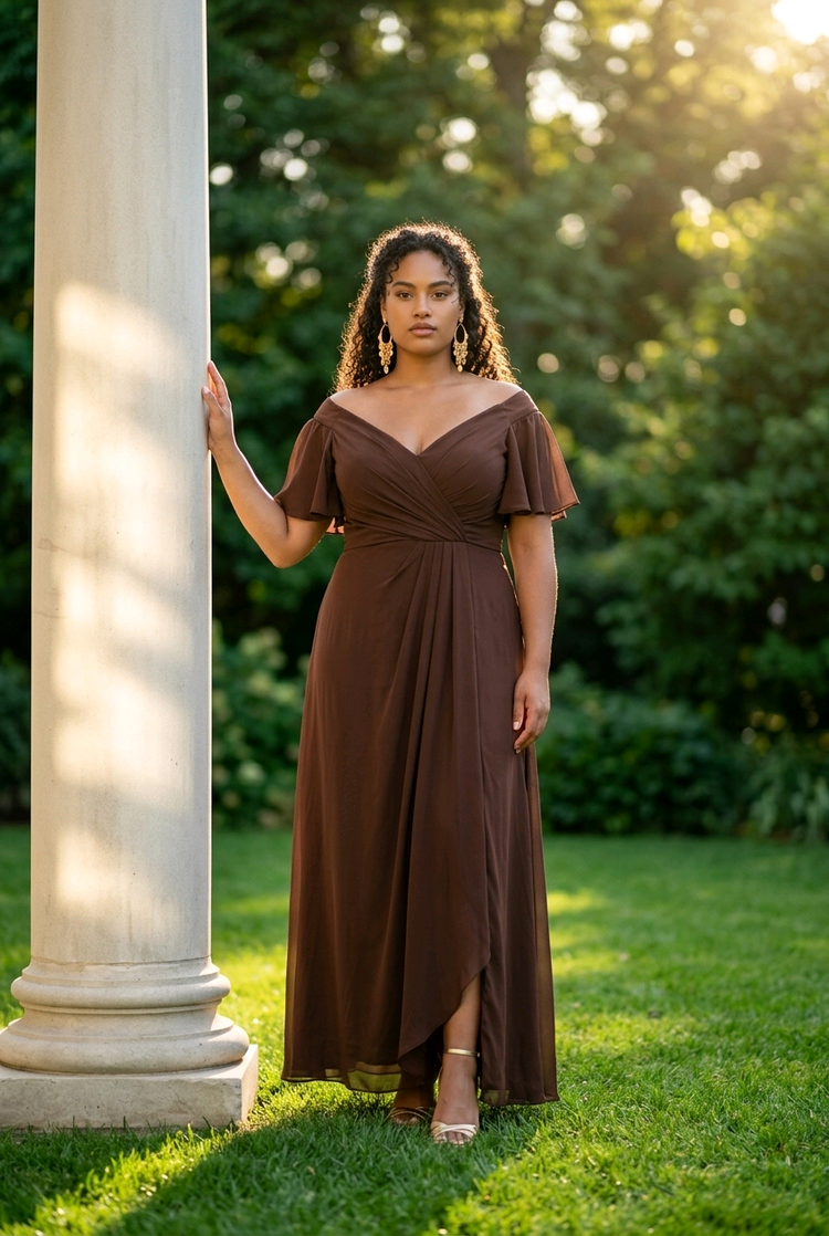 Chocolate Brown Flowy Gown with Corset Back, Size 16