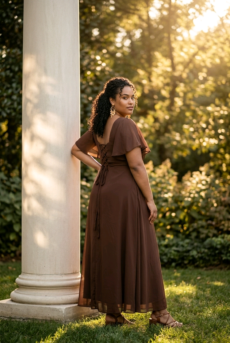 Chocolate Brown Flowy Gown with Corset Back, Size 16