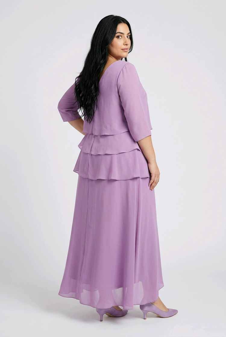 Dusty Lilac Tiered Gown with Corset Back, Size 22