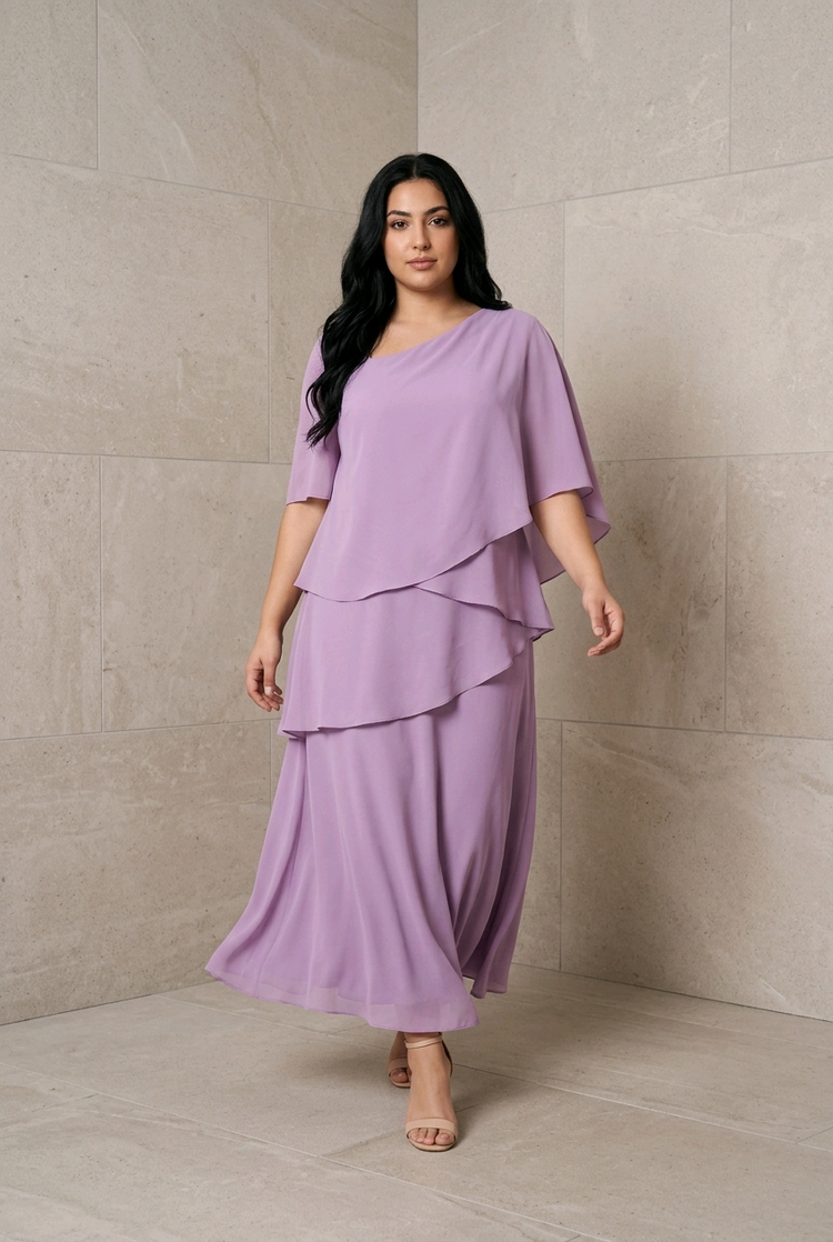 Dusty Lilac Tiered Gown with Corset Back, Size 22