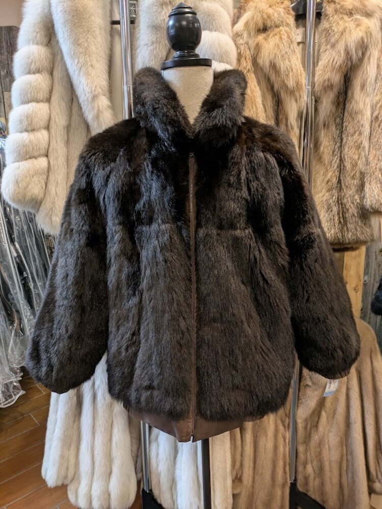 Reversible Dark Brown New Zealand Possum Bomber, Size XL