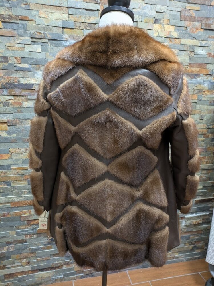 Brown Mink and Leather Geometric Stroller, Medium
