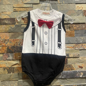 Black and White Tuxedo Print 3D Bowtie Bodysuit, Size 9-12 Mos