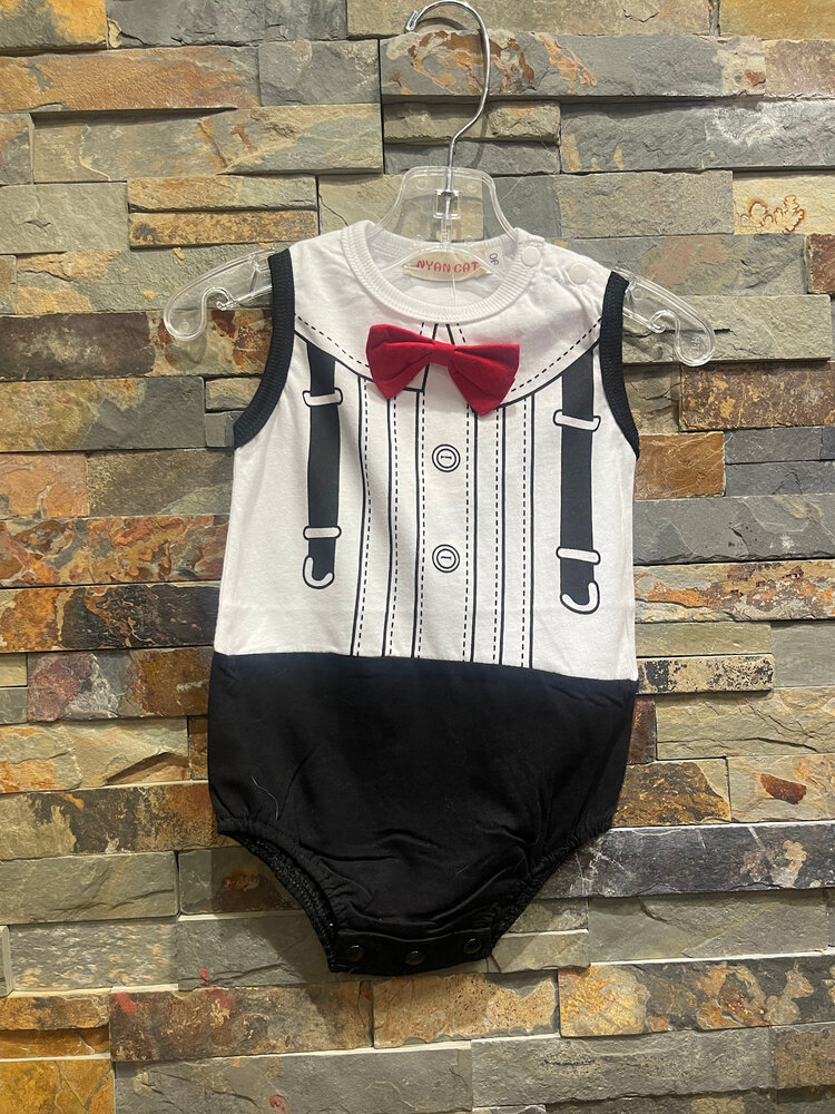 Black and White Tuxedo Print 3D Bowtie Bodysuit, Size 9-12 Mos