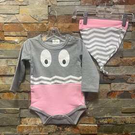 Gray and Pink Romper with Hat, Size 3-6 Mos