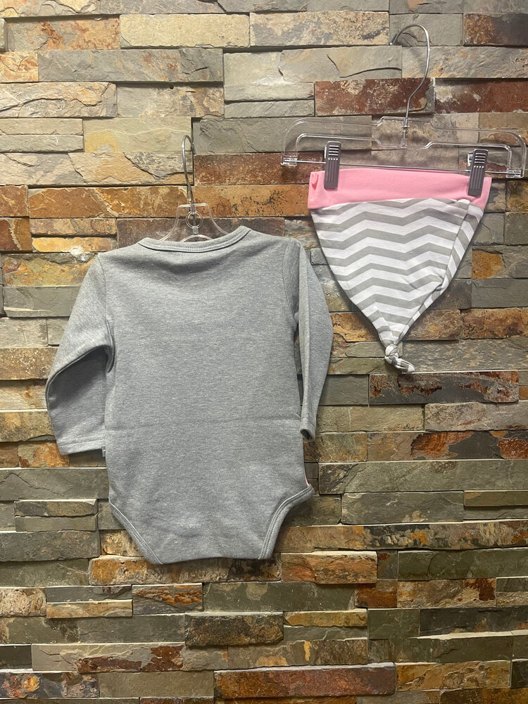Gray and Pink Romper with Hat, Size 3-6 Mos