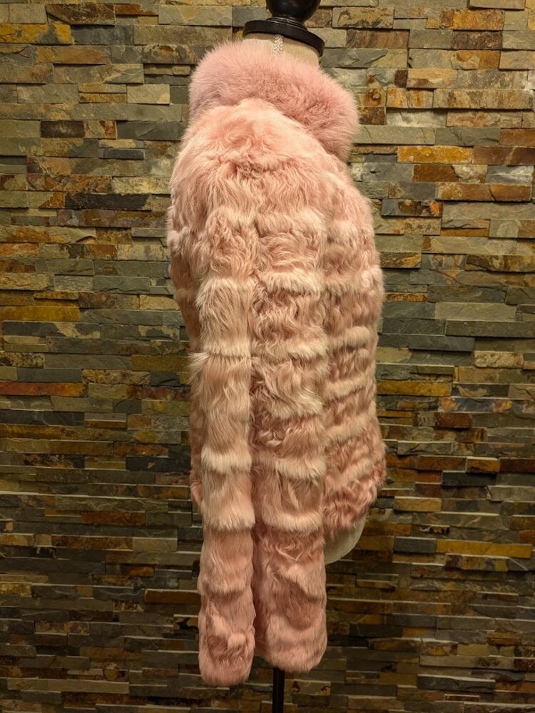 Curly Candy Pink Lamb and Rex Rabbit Intarsia Jacket w Fox Collar, M