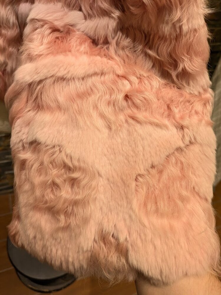 Curly Candy Pink Lamb and Rex Rabbit Intarsia Jacket w Fox Collar, M