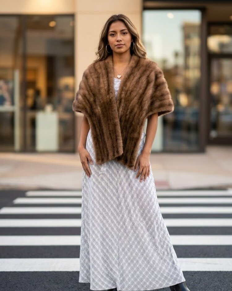 Brown Mink Shawl Stole O/S