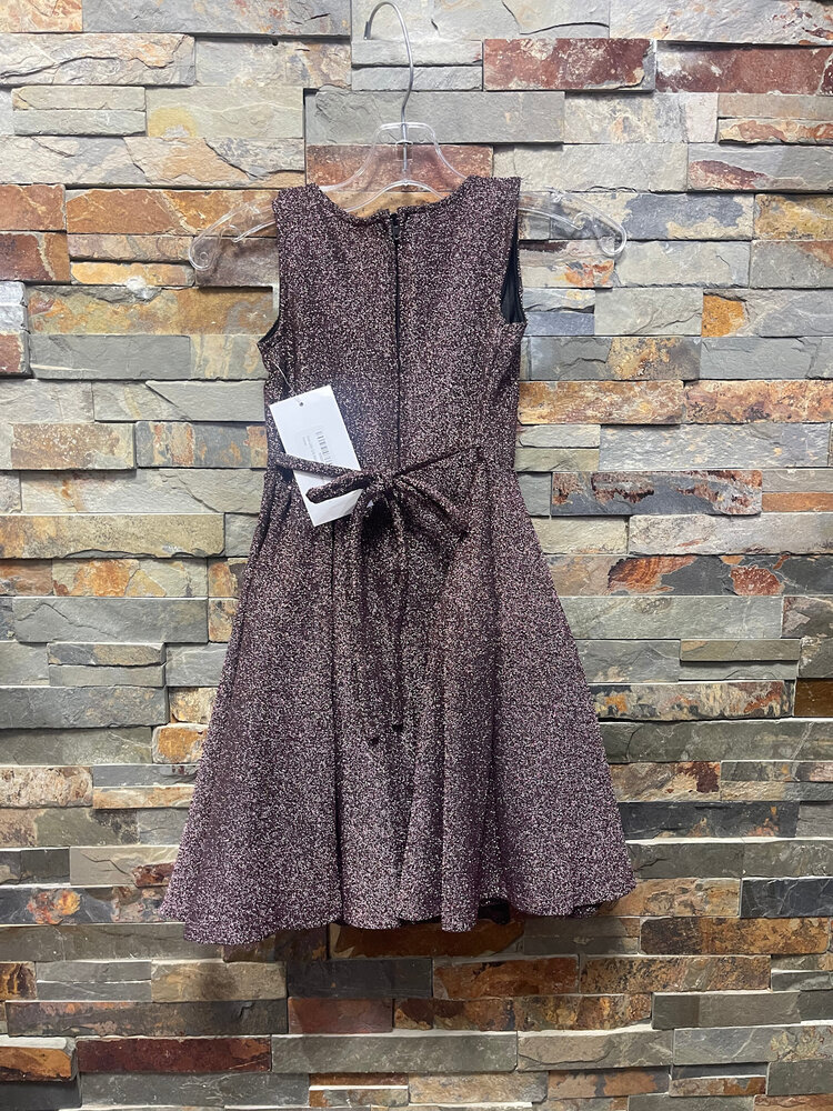 Rose Metal Glitter Knit Pleated Dress