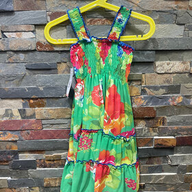 Green Floral Print Chiffon Ruffled Dress