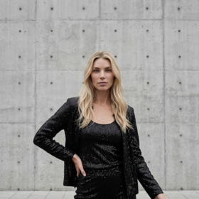 Marina Black Shimmer Tank and Jacket Set