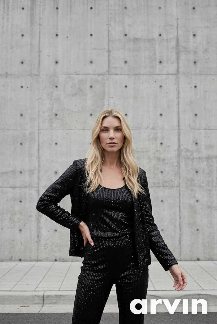 Marina Black Shimmer Tank and Jacket Set