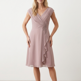Pale Pink Pleated Bodice Dress with Lace Up Back, Size 10