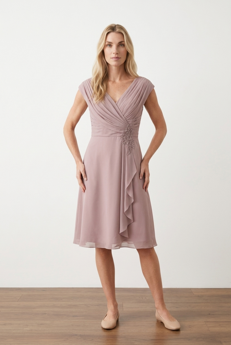 Pale Pink Pleated Bodice Dress with Lace Up Back, Size 10